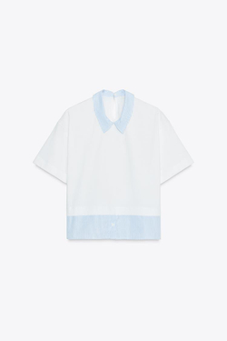 ZARA КОМБИНИРОВАННАЯ ФУТБОЛКА В ПОЛОСКУ, БЕЛЫЙ