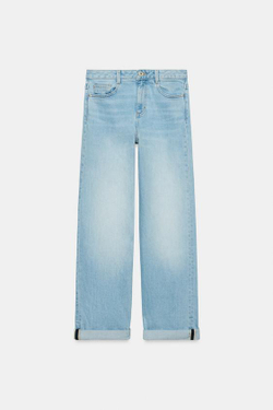 ZARA ДЖИНСЫ Z1975 RELAXED FIT СО СРЕДНЕЙ ПОСАДКОЙ И ОТВОРОТАМИ. ГОЛУБОЙ