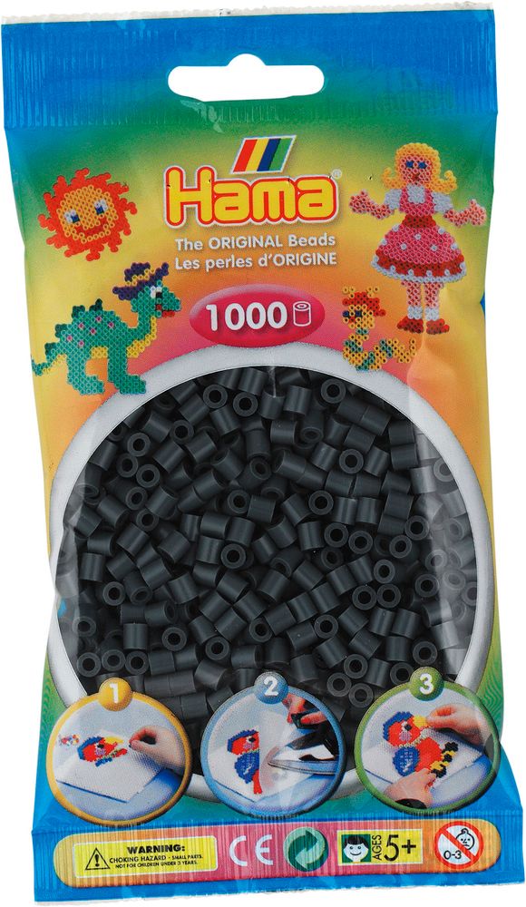 Hama Бусинки для термомозаики Midi тёмно-серые, 1000 шт. (207-71)