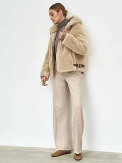 Искусственная шуба с капюшоном, бежевая, Северина