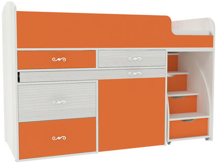Кровать-чердак КарИВи Малыш 6 Белое Дерево Оранжевый