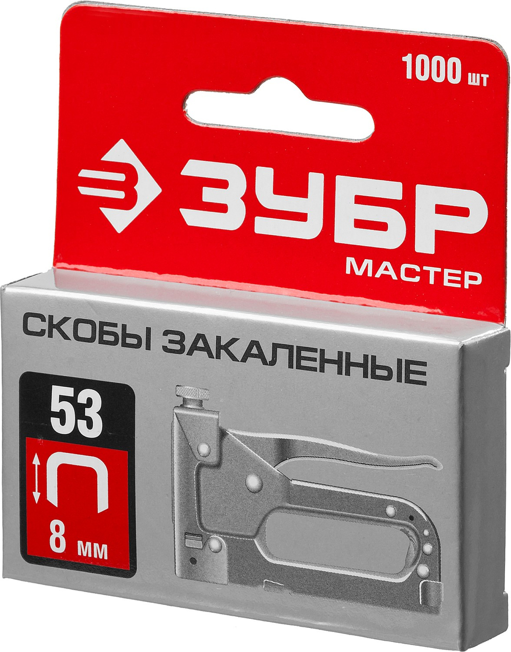 ЗУБР скобы тип 53 (A/10/JT21), 8 мм, калибр 23GA. 1000 шт (31625-08)