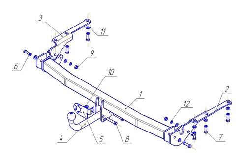 Фаркоп на Toyota RAV4 2006-2013 без подрезки бампера. Тип шара: A. Нагрузки: 1500/75 кг, TY 22