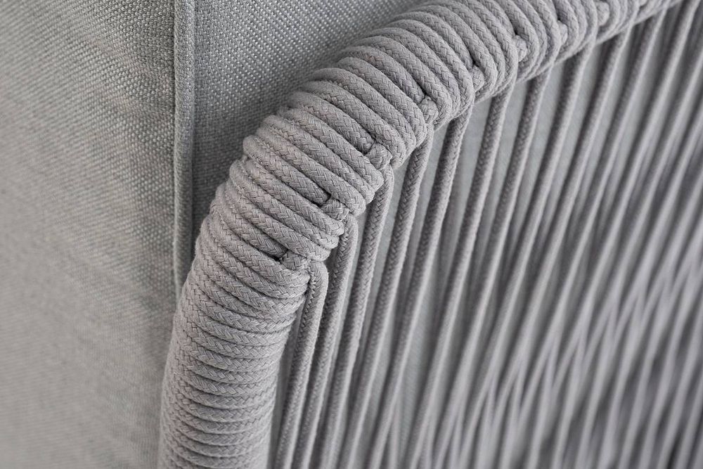 "Канны" угловой модуль плетеный из роупа, каркас алюминий белый шагрень, роуп светло-серый круглый, ткань светло-серая