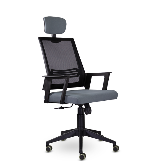 Кресло М-808 Аэро/Aero blackPL пластик Ср D26-25/NET202/D26-25 (серый)