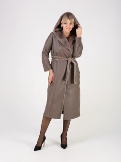 Дубленка зимняя шуба натуральная с капюшоном двухсторонняя