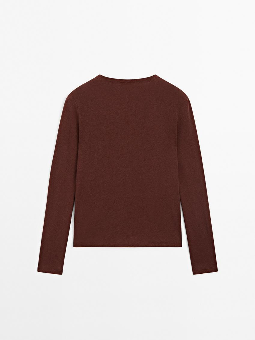 Massimo Dutti Футболка из смесового хлопка, бургундский