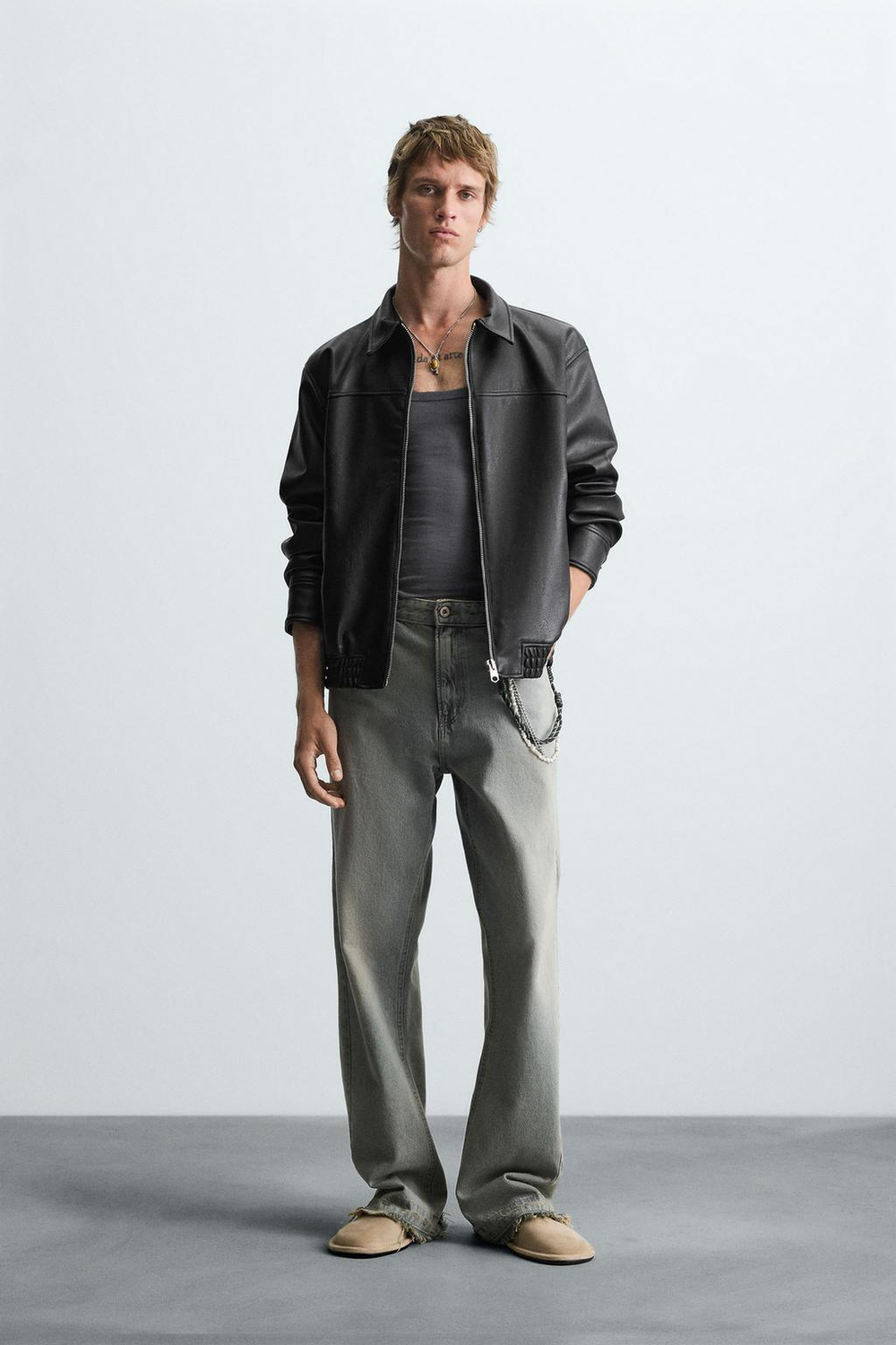 ZARA КУРТКА-БОМБЕР ИЗ ИСКУССТВЕННОЙ КОЖИ, ЧЕРНЫЙ