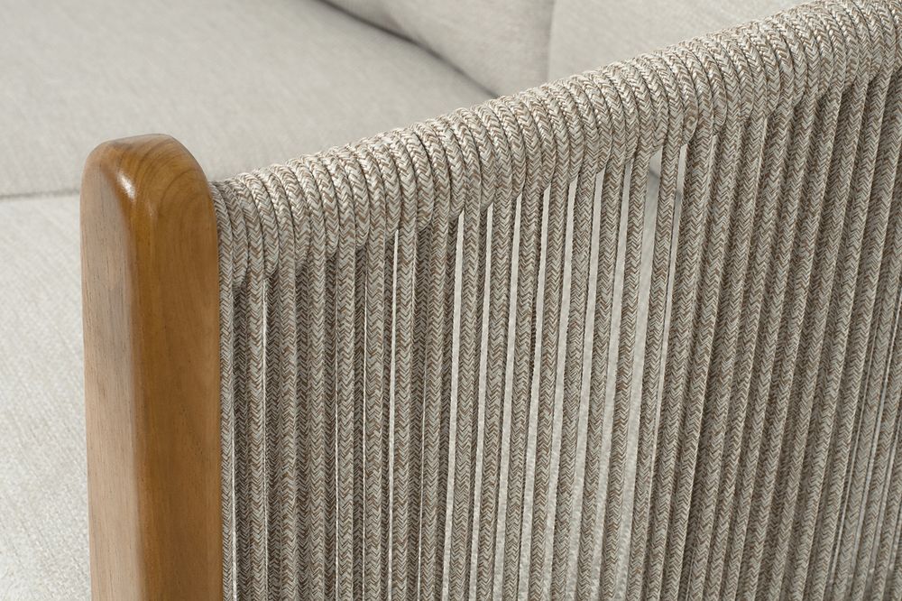 "Сидней" диван 2-местный плетеный из роупа, основание тик, каркас алюминий бежевый, роуп бежевый, ткань бежевая