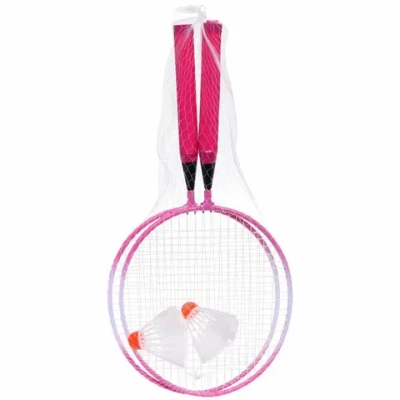 Бадминтон в наборе S-200, 4 предмета: 2 металлические ракетки 43 см, 2 волана (розовый)