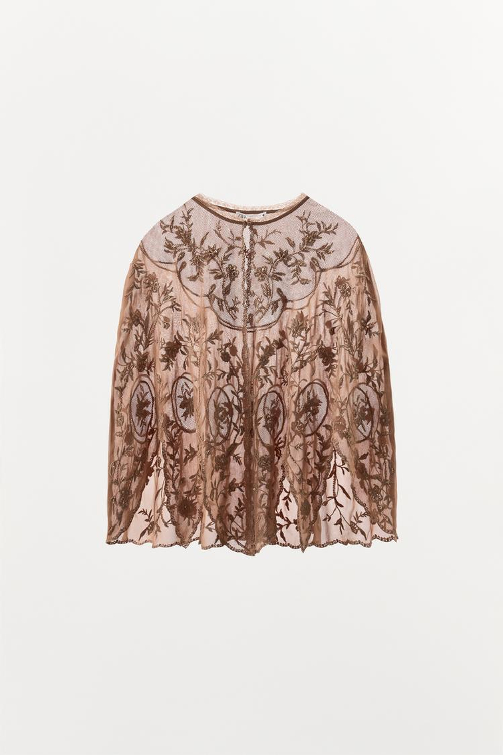 ZARA ТОП-НАКИДКА GEORGETTE С ВЫШИВКОЙ, РОЗОВАТЫЙ