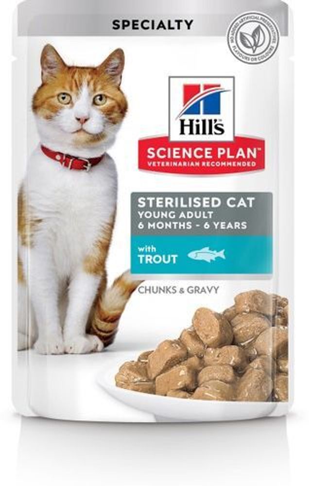 Влажный корм Hill&#39;s Science Plan для молодых стерилизованных кошек и кастрированных котов, с форелью