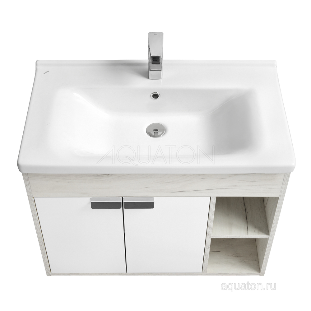 Тумба под раковину AQUATON Флай 80 белый, дуб крафт 1A237401FAX10