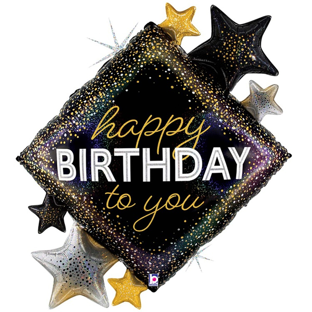 Шар Фольгированный HAPPY BIRTHDAY TO YOU Звезды (Черный)