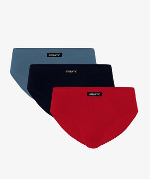 Мужские трусы (3шт) слипы классика Atlantic 3MP-129, деним + темно-синие + красные