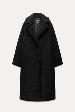 ZARA ШУБА ИЗ ИСКУССТВЕННОЙ ОВЧИНЫ, ЧЕРНЫЙ