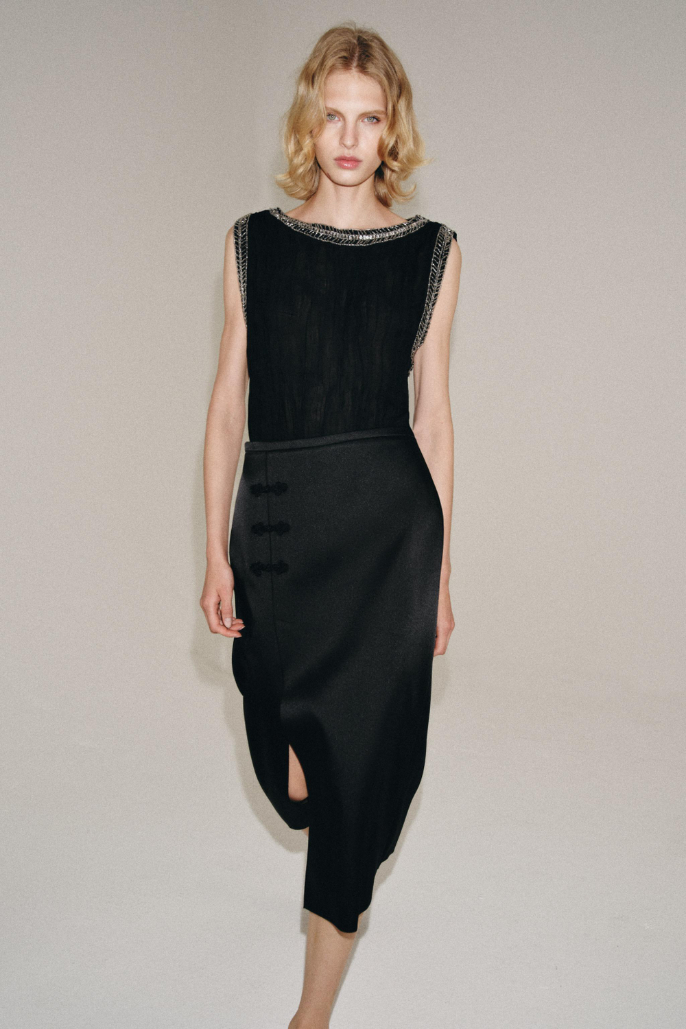 ZARA ЖАККАРДОВЫЙ ТОП С БИСЕРОМ — ZW COLLECTION, ЧЕРНЫЙ