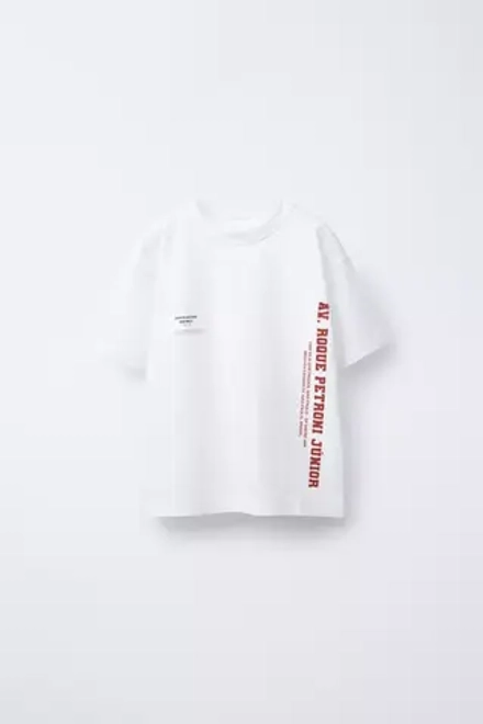 ZARA ФУТБОЛКА С НАДПИСЬЮ И НАШИВКОЙ, БЕЛЫЙ/КРАСНЫЙ