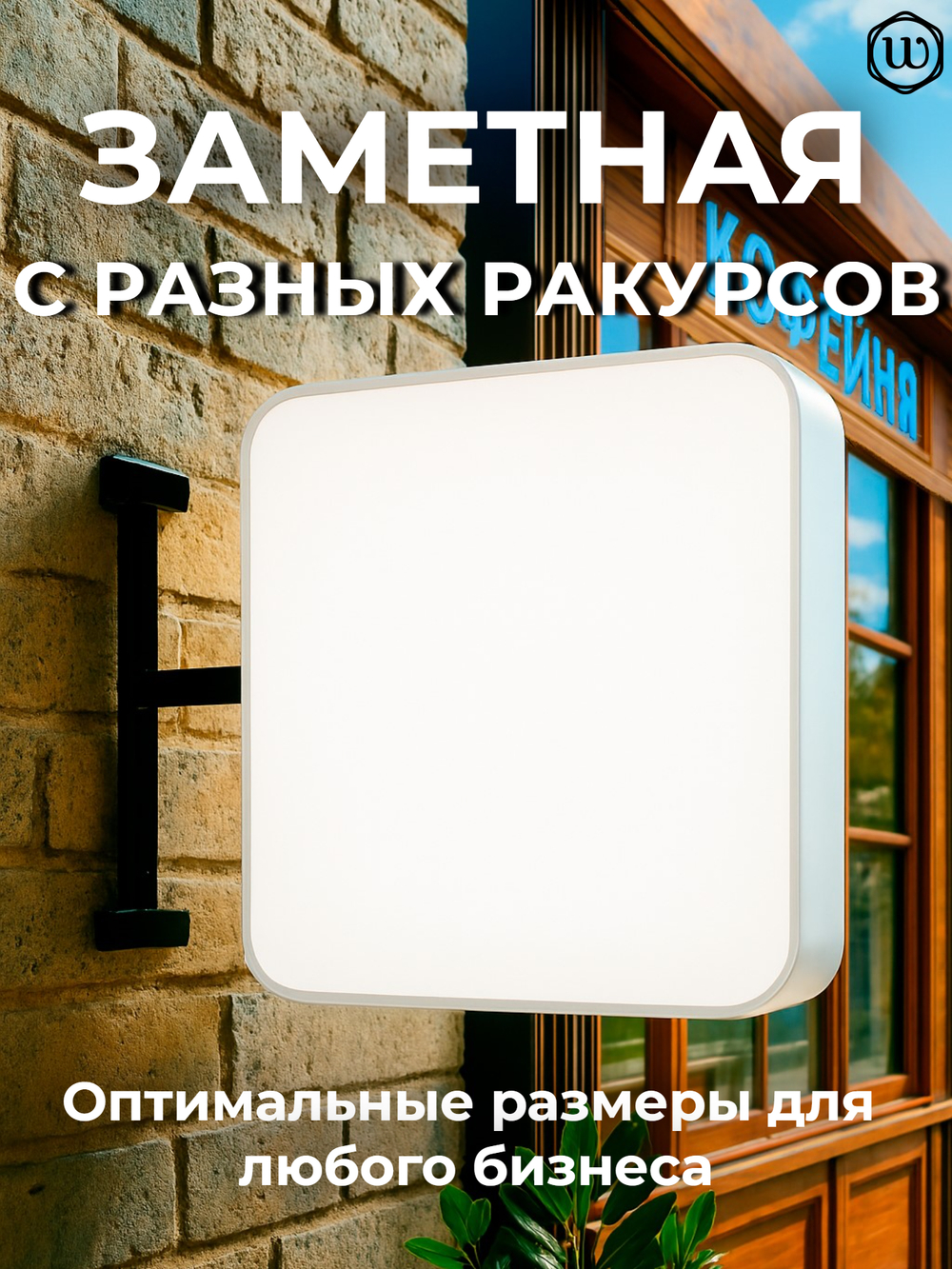 Вывеска с подсветкой, панель кронштейн, белая, квадратная