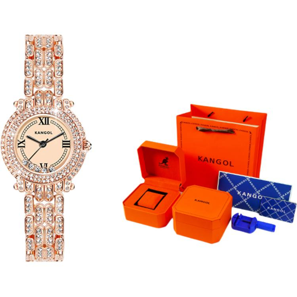 KANGOL Turn Of Fortune Baby"s Breath Quartz Movement Metal Strap Watch Women"s Watch White Dial