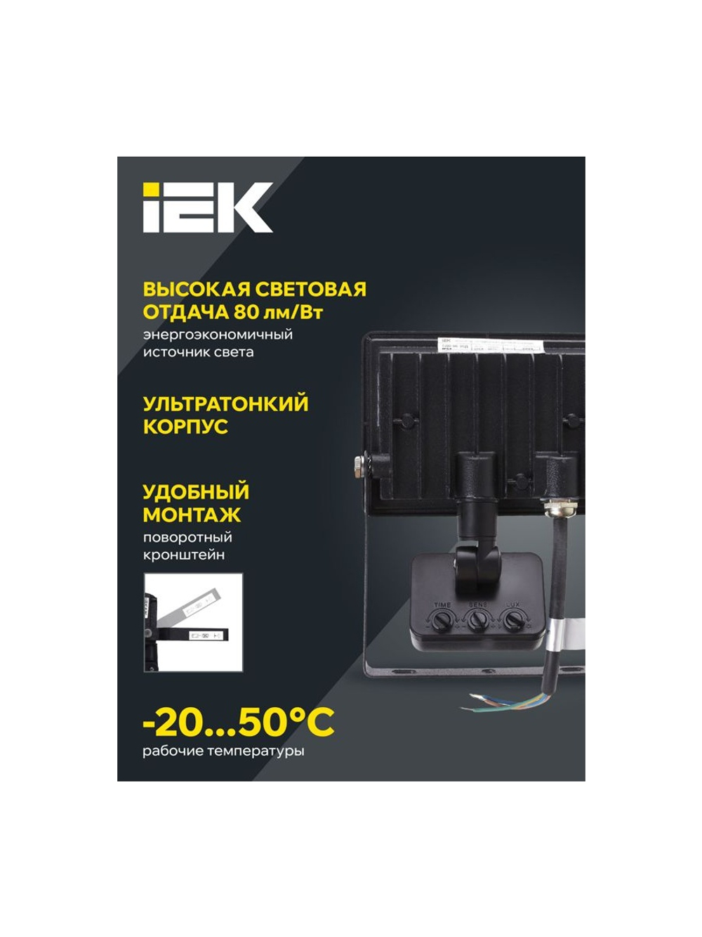 Прожектор светодиодный СДО 06-30Д 6500К IP54 с ДД черн. IEK LPDO602-30-65-K02