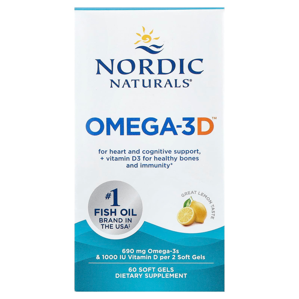 Nordic Naturals, Omega-3D™, со вкусом лимона, 60 капсул