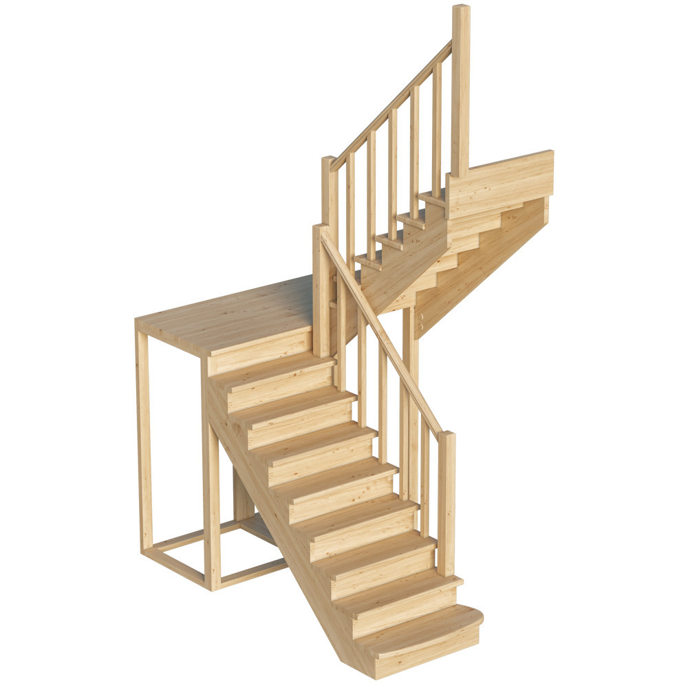 Лестница на второй этаж К-004м/2 Правая с подступенками под покраску