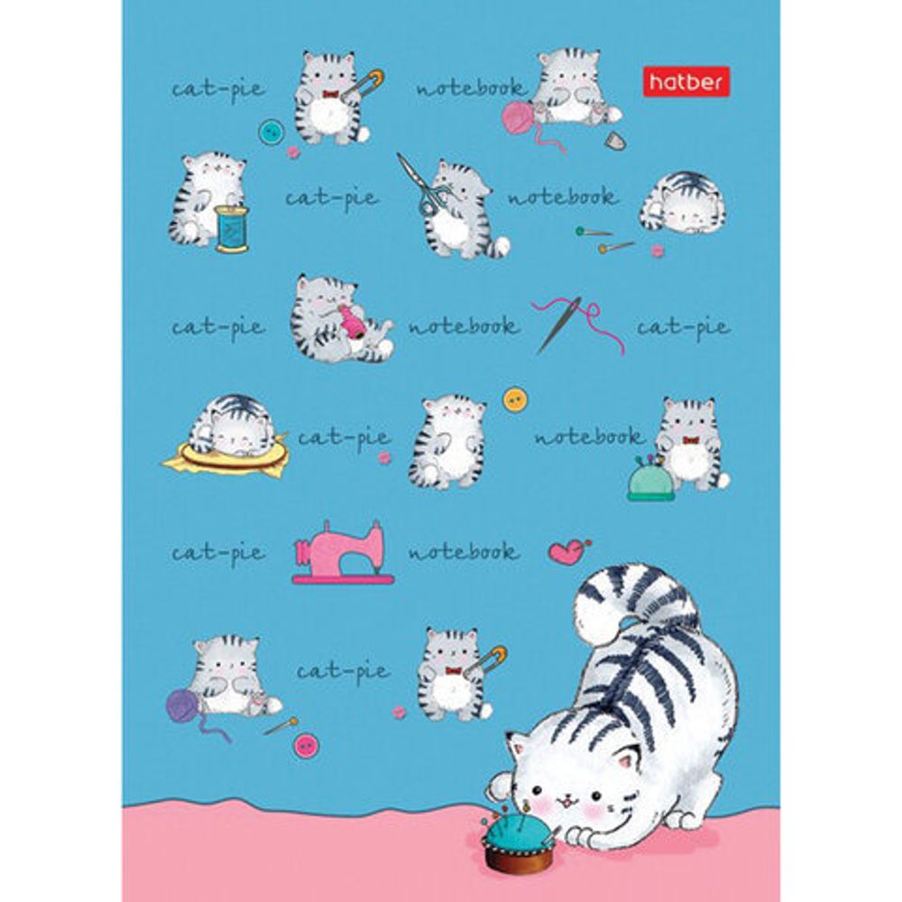 Блокнот МАЛЫЙ ФОРМАТ (105х145 мм) А6, 24 л., скоба, мелованная бумага, HATBER, "Приключения Кота" (16 дизайнов), 24Б6В1