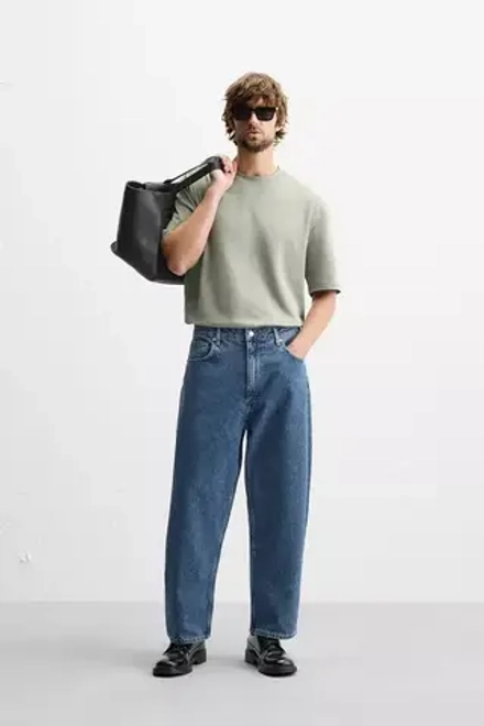 ZARA ФУТБОЛКА REGULAR FIT INTERLOCK, МЯГКИЙ ЗЕЛЕНЫЙ