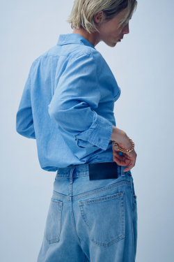 ZARA ДЖИНСОВАЯ РУБАШКА TRF ПРЯМОГО КРОЯ, ГОЛУБОЙ