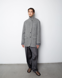 Пальто-жакет из шерсти елочка серый