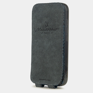 Чехол для iPhone 17 Pro Max кожаный, питон синего цвета