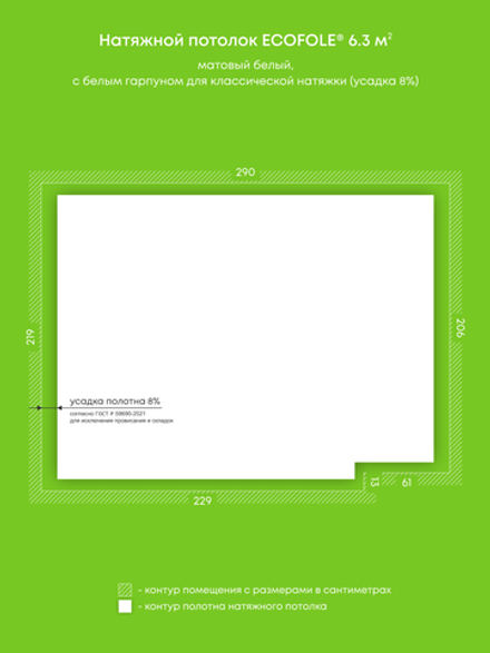 Матовый натяжной потолок 6.3 м2