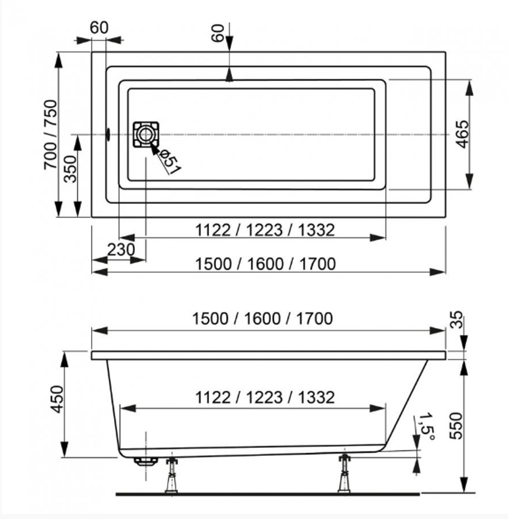 Акриловая ванна VAGNERPLAST CAVALLO 150x70