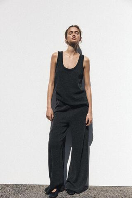 ZARA ТОП ИЗ МЯГКОЙ ТКАНИ, СЕРЫЙ С МЕЛАНЖЕВЫМ ЭФФЕКТОМ