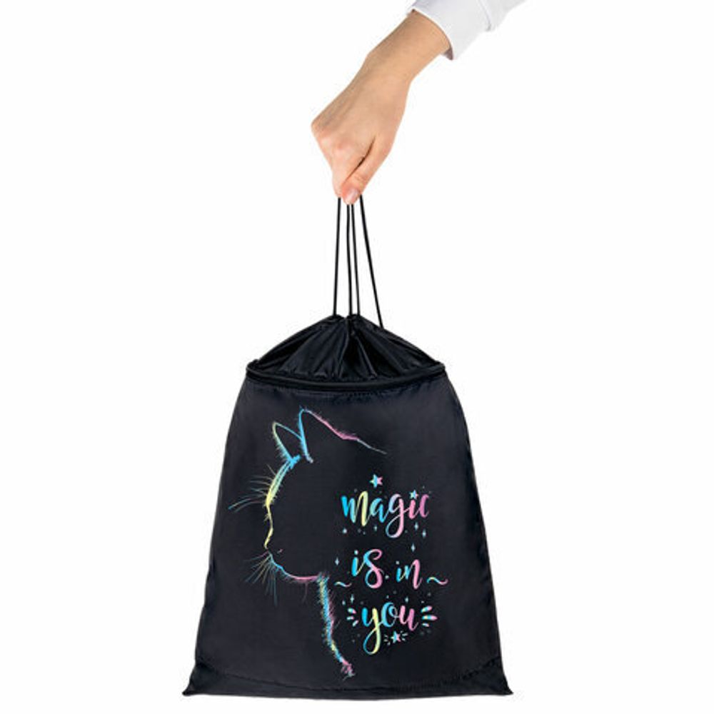 Мешок для обуви BRAUBERG, с петлёй, карман на молнии, 47х37 см, "Magic Cat", 271608