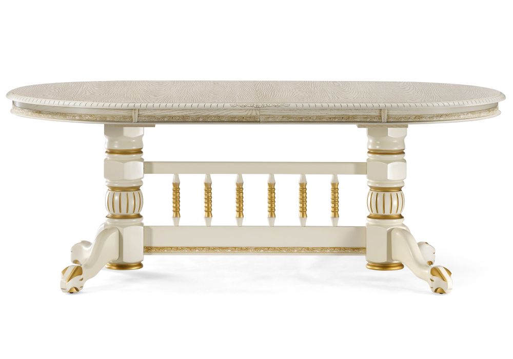 Деревянный стол Кантри 200(280)х107х79 слоновая кость / патина золото