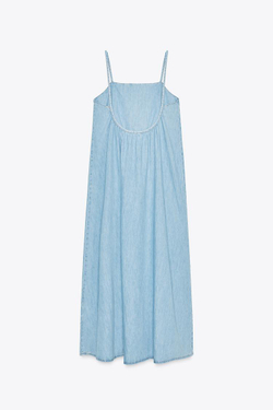 ZARA ДЖИНСОВОЕ ПЛАТЬЕ-МИДИ TRF, СИНИЙ
