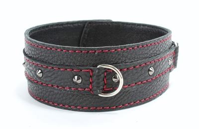 Черный ошейник из натуральной кожи с шипами (Цвет: черный)