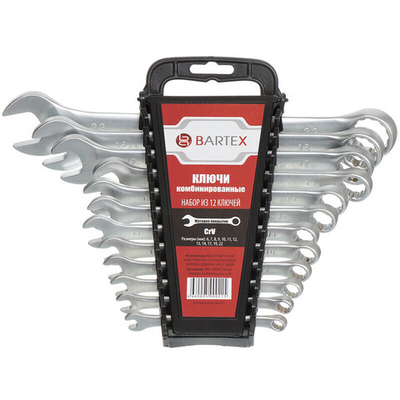 Набор ключей комбинированный, М120, 12 пр, Bartex, 6-22 мм, матовый, CrV сталь, М120, шт