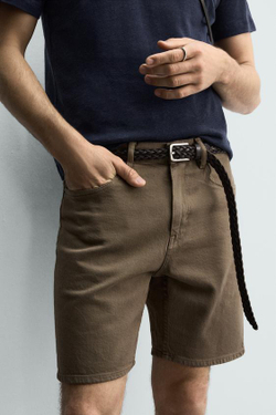 ZARA ДЖИНСОВЫЕ ШОРТЫ REGULAR FIT, КОРИЧНЕВЫЙ