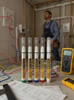 Водостойкий перманентный разметочный строительный маркер тонкий, набор 5 разноцветных с длинным наконечником, для бетона, дерева, металла и др.