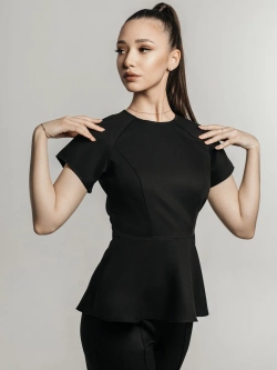 Блузка медицинская с баской черная стрейч