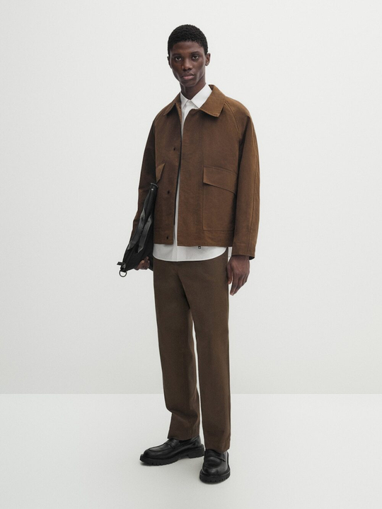 Massimo Dutti Хлопковые брюки широкого кроя -Studio, коричневый