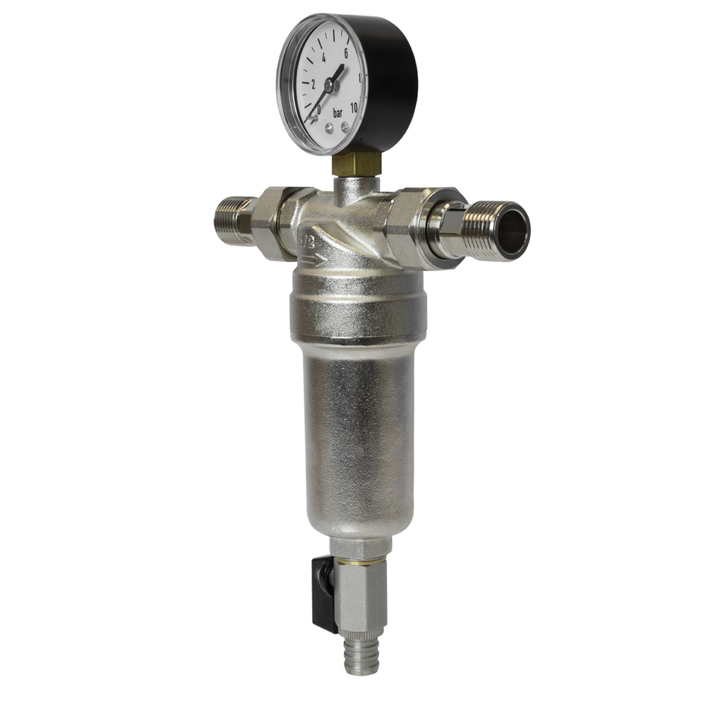 Фильтр самоочищающийся 1/2'' нар/нар с манометром VRT