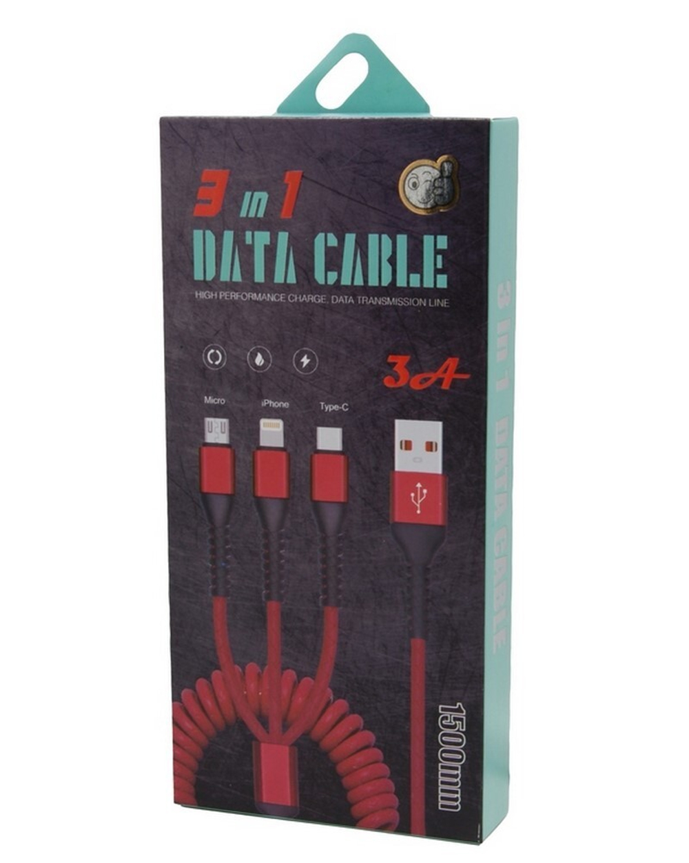 Кабель USB Spring 3 в 1 для iPhone 5/micro/Type C (черный) 1.5m