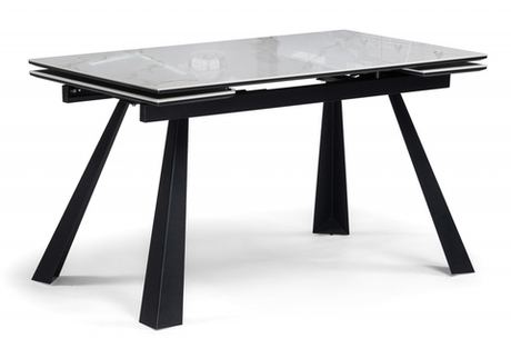 Керамический стол Woodville Маунт 140x80 белый мрамор, черный, ножки черные