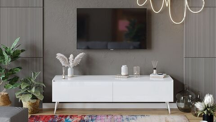 Тумба под телевизор напольная Белый глянец/Стекло 180х44х52 см