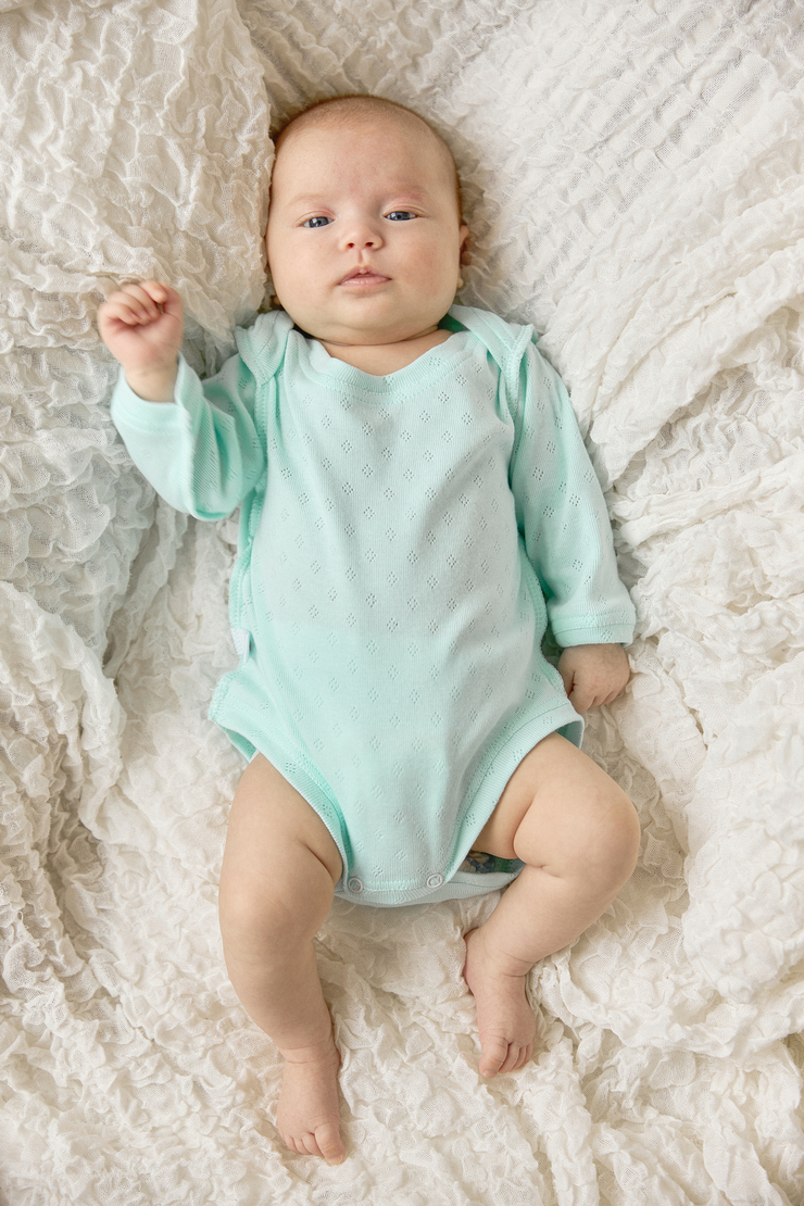 Боди с длинным рукавом ажурный Мятный