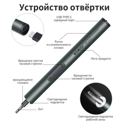 Аккумуляторная отвертка с битами для точных работ